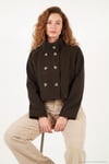 Dik Yaka Düğmeli Kısa Kadın Kaşe Mont 611AW115 KAHVE