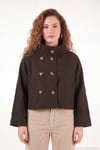 Dik Yaka Düğmeli Kısa Kadın Kaşe Mont 611AW115 KAHVE