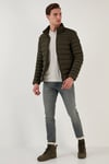 Dik Yaka Fermuarlı Cepli Slim Fit Şişme Erkek Mont 649002 HAKİ