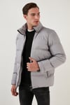 Dik Yaka Fermuarlı Suya ve Rüzgara Karşı Dayanıklı Slim Fit Şişme Erkek Mont 649004 AÇIK GRİ