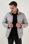 Dik Yaka Fermuarlı Suya ve Rüzgara Karşı Dayanıklı Slim Fit Şişme Erkek Mont 649004 AÇIK GRİ