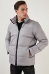 Dik Yaka Fermuarlı Suya ve Rüzgara Karşı Dayanıklı Slim Fit Şişme Erkek Mont 649004 AÇIK GRİ