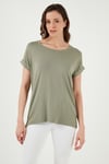 Dökümlü Bisiklet Yaka Basic Kadın T Shirt 26Y0194K1 HAKİ