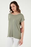 Dökümlü Bisiklet Yaka Basic Kadın T Shirt 26Y0194K1 HAKİ