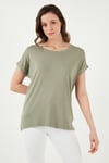 Dökümlü Bisiklet Yaka Basic Kadın T Shirt 26Y0194K1 HAKİ