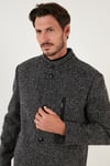 Düğmeli Dik Yaka Kırçıllı Slim Fit Kaşe Erkek Kaban 5841016 Siyah Noktalı