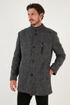 Düğmeli Dik Yaka Kırçıllı Slim Fit Kaşe Erkek Kaban 5841016 Siyah Noktalı
