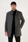 Düğmeli Dik Yaka Kırçıllı Slim Fit Kaşe Erkek Kaban 5841016 Siyah Noktalı