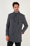 Düğmeli Dik Yaka Kırçıllı Slim Fit Kaşe Erkek Kaban 5841016 Lacivert Noktalı
