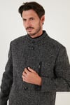 Düğmeli Dik Yaka Kırçıllı Slim Fit Kaşe Erkek Kaban 5841016 Siyah Noktalı