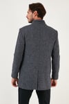 Düğmeli Dik Yaka Kırçıllı Slim Fit Kaşe Erkek Kaban 5841016 Lacivert Noktalı