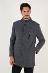 Düğmeli Dik Yaka Kırçıllı Slim Fit Kaşe Erkek Kaban 5841016 Lacivert Noktalı