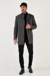 Düğmeli Dik Yaka Kırçıllı Slim Fit Kaşe Erkek Kaban 5841016 Siyah Noktalı