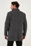 Düğmeli Dik Yaka Kırçıllı Slim Fit Kaşe Erkek Kaban 5841016 Siyah Noktalı
