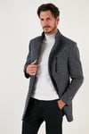 Düğmeli Dik Yaka Kırçıllı Slim Fit Kaşe Erkek Kaban 5841016 Lacivert Noktalı