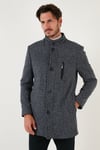 Düğmeli Dik Yaka Kırçıllı Slim Fit Kaşe Erkek Kaban 5841016 Lacivert Noktalı