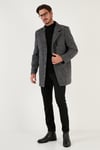 Düğmeli Kırçıllı Slim Fit Kaşe Erkek Kaban 5840099N Siyah Noktalı