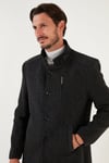 Düğmeli Kırçıllı Slim Fit Kaşe Erkek Kaban 5840099N Antrasit Noktalı