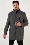 Düğmeli Kırçıllı Slim Fit Kaşe Erkek Kaban 5840099N Siyah Noktalı