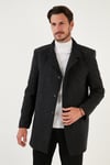 Düğmeli Kırçıllı Slim Fit Kaşe Erkek Kaban 5840099N Antrasit Noktalı