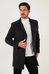 Düğmeli Kırçıllı Slim Fit Kaşe Erkek Kaban 5840099N Antrasit Noktalı