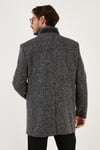 Düğmeli Kırçıllı Slim Fit Kaşe Erkek Kaban 5840099N Siyah Noktalı