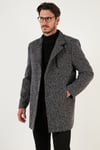Düğmeli Kırçıllı Slim Fit Kaşe Erkek Kaban 5840099N Siyah Noktalı