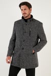 Düğmeli Kırçıllı Slim Fit Kaşe Erkek Kaban 5840099N Siyah Noktalı