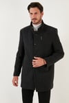 Düğmeli Kırçıllı Slim Fit Kaşe Erkek Kaban 5840099N Antrasit Noktalı