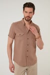 Düğmeli Yaka Pamuklu Slim Fit Cepli Erkek Gömlek CF21S111153 TOPRAK