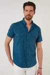 Düğmeli Yaka Pamuklu Slim Fit Cepli Erkek Gömlek CF21S111153 İNDİGO