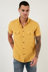 Düğmeli Yaka Pamuklu Slim Fit Cepli Erkek Gömlek CF21S111153 HARDAL