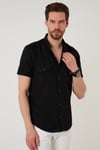 Düğmeli Yaka Pamuklu Slim Fit Cepli Erkek Gömlek CF21S111153 SİYAH