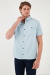Düğmeli Yaka Pamuklu Slim Fit Cepli Erkek Gömlek CF21S111153 AÇIK MAVİ