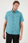 Düğmeli Yaka Pamuklu Slim Fit Cepli Erkek Gömlek CF21S111153 PETROL