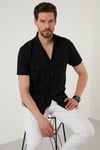 Düğmeli Yaka Pamuklu Slim Fit Cepli Erkek Gömlek CF21S111153 SİYAH