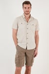 Düğmeli Yaka Pamuklu Slim Fit Cepli Erkek Gömlek CF21S111153 TAŞ