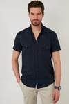 Düğmeli Yaka Pamuklu Slim Fit Cepli Erkek Gömlek CF21S111153 LACİVERT
