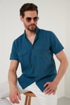 Düğmeli Yaka Pamuklu Slim Fit Cepli Erkek Gömlek CF21S111153 İNDİGO