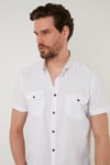 Düğmeli Yaka Pamuklu Slim Fit Cepli Erkek Gömlek CF21S111153 BEYAZ