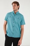 Düğmeli Yaka Pamuklu Slim Fit Cepli Erkek Gömlek CF21S111153 PETROL