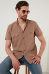 Düğmeli Yaka Pamuklu Slim Fit Cepli Erkek Gömlek CF21S111153 TOPRAK