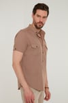 Düğmeli Yaka Pamuklu Slim Fit Cepli Erkek Gömlek CF21S111153 TOPRAK