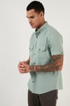 Düğmeli Yaka Pamuklu Slim Fit Cepli Erkek Gömlek CF21S111153 ELMA YEŞİLİ