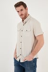 Düğmeli Yaka Pamuklu Slim Fit Cepli Erkek Gömlek CF21S111153 TAŞ