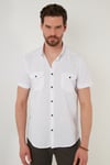 Düğmeli Yaka Pamuklu Slim Fit Cepli Erkek Gömlek CF21S111153 BEYAZ