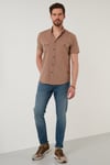 Düğmeli Yaka Pamuklu Slim Fit Cepli Erkek Gömlek CF21S111153 TOPRAK
