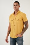 Düğmeli Yaka Pamuklu Slim Fit Cepli Erkek Gömlek CF21S111153 HARDAL