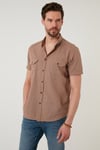 Düğmeli Yaka Pamuklu Slim Fit Cepli Erkek Gömlek CF21S111153 TOPRAK