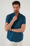 Düğmeli Yaka Pamuklu Slim Fit Cepli Erkek Gömlek CF21S111153 İNDİGO